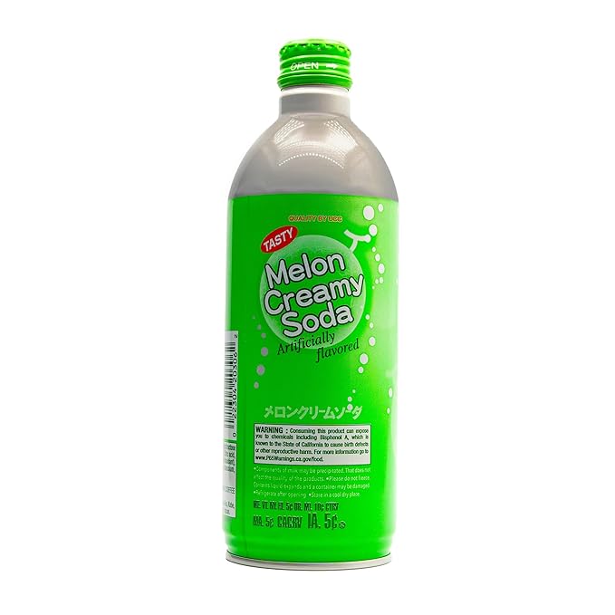 UCC Melon Creamy Soda - Ready To Drink Melon Soda Convenient Bottled Drink 16.57oz Each (Pack of 12) Carbonated Drink Artificial Melon Flavor Imported from Japan