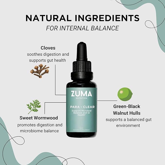 Zuma Nutrition para-Clear Vegan Herbal Liquid with Clove Extract &amp Sweet Wormwood for Gut Health &amp Immune Support Plant Based Water Soluble Supplement for Men &amp Women 30 mL Bottle