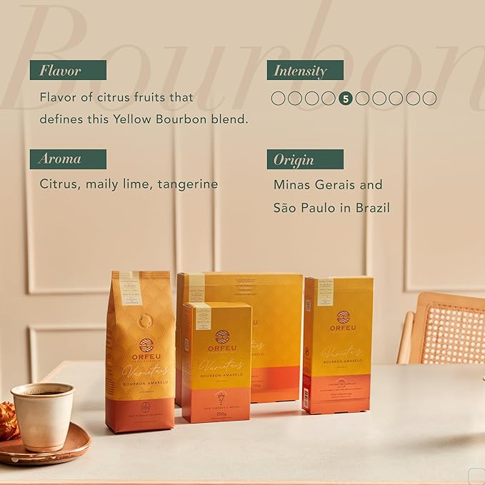 ORFEU - Special Coffee Yellow Bourbon - 100% Arabica Coffee Medium-Light Roast Ground &amp Roasted Made In Brazil Aroma of Citrus Fruits Accentuated Acidity - 250g (8.8oz)