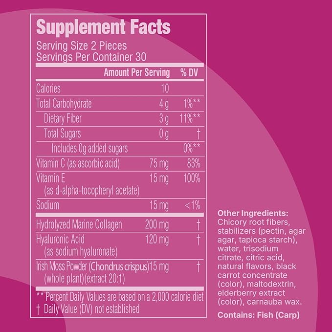 Swisse Glow Skin Glam Bites – Collagen Peptides Hyaluronic Acid &amp Sea Moss – Supports Skin Elasticity &amp Hydration – Zero Sugar Gummies for Adults – Blueberry Lavender Flavor 60 Count