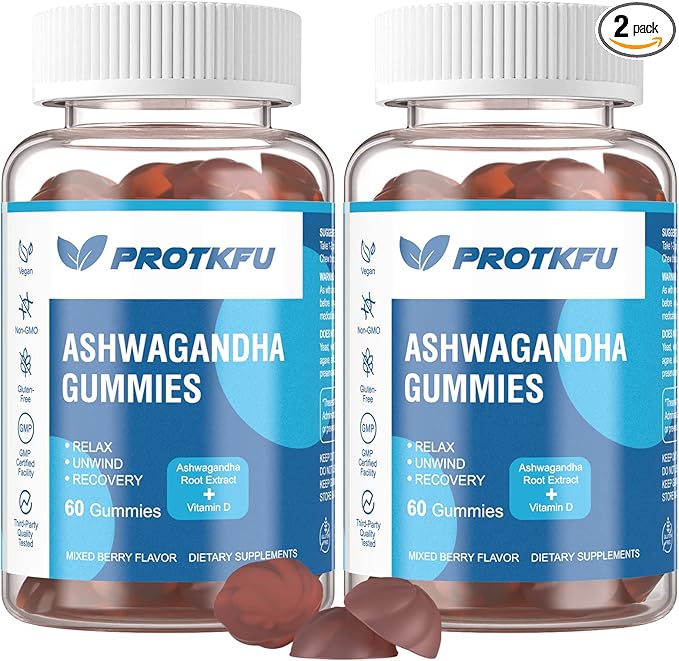 2 Pack Ashwagandha Gummies &amp Vitamin D3 Gummies Organic Aswangdha Supplement for Improve Sleep Stress Relief &amp Mood Calm (Non-GMO Gluten-Free &amp Sugar Free)