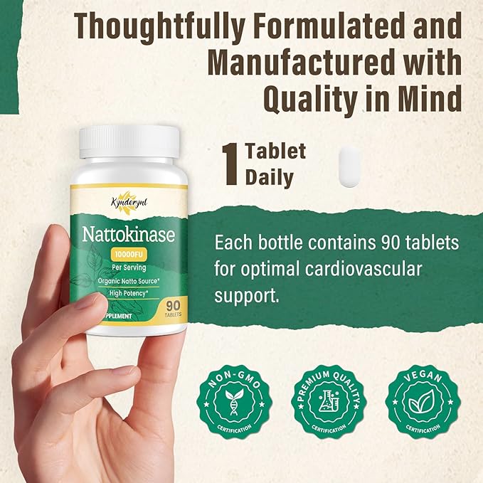 Nattokinase Supplement 10000FU – Organic Natto Enzyme 500mg for Circulatory Wellness Enteric-Coated Tablets Aiding Digestion &amp Assisting Absorption Vegan 90 Tablets (90-Day Supply)
