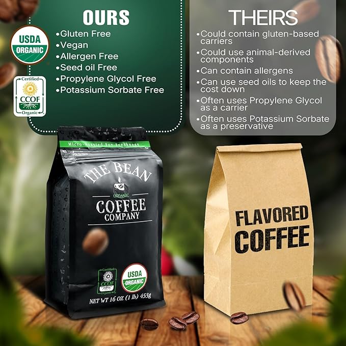 The Bean Organic Coffee Company Egg Nog Medium Roast Ground Coffee 16-Ounce Bag Café molido tostado orgánico