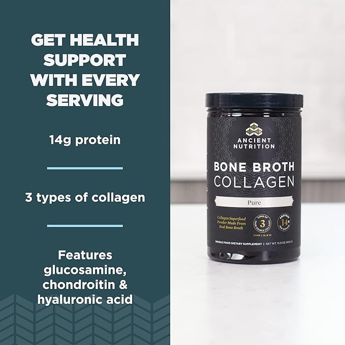Ancient Nutrition Collagen Powder Bone Broth Collagen Pure Hydrolyzed Multi Collagen Peptides Supports Skin and Nails Joint Supplement 30 Servings 15.9oz