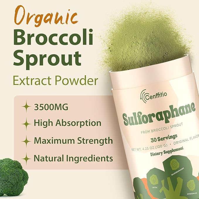 Sulforaphane Supplement from Broccoli Sprouts | NRF2 Activation Antioxidant &amp Detox Support | Broccoli Sprout Powder for Myrosinase and Glucoraphanin | Vegan High Absorption | 30 Servings