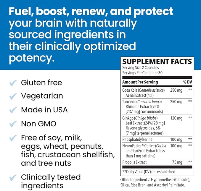 NeuroQ Memory &amp Focus - Boosts Cognitive Performance &amp Brain Function - Neuroprotective Formula by Dr. Dale Bredesen - Gotu Kola Ginkgo Phosphatidylserine &amp Propolis - 60 Capsules (Pack of