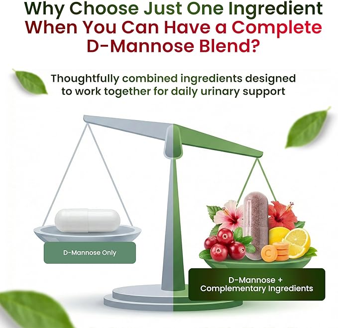 ForestLeaf D Mannose Supplements for Women &amp Men - D-Mannose 1000mg Capsules with Cranberry Hibiscus &amp VIT C - DMannose Pills for UTI Urinary Tract &amp Bladder Support - 120 Caps
