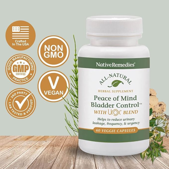 Native Remedies Bladder Control Supplements - Peace of Mind with Urox - Bladder Support for Women &amp Men for Overactive Bladders Health - Reduce Nighttime Urination - Non-GMO Vegan Capsules (60 Co
