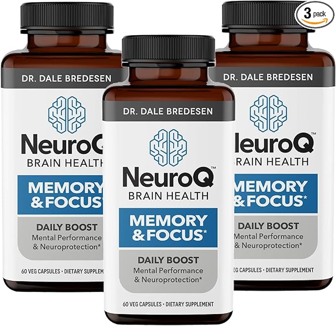 NeuroQ Memory &amp Focus - Boosts Cognitive Performance &amp Brain Function - Neuroprotective Formula by Dr. Dale Bredesen - Gotu Kola Ginkgo Phosphatidylserine &amp Propolis - 60 Capsules (Pack of