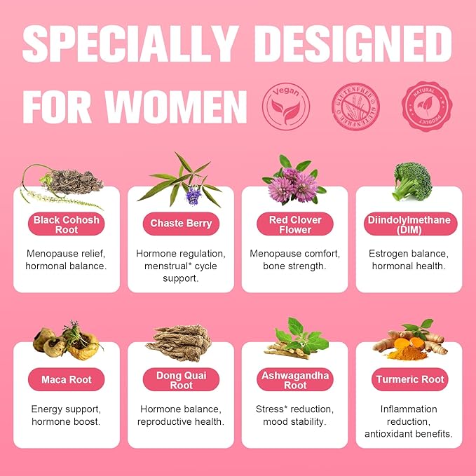 (2 Packs) 40-in-1 Menopause Supplements for Women Multibenefit &amp Complete Black Cohosh for Hot Flashes Night Sweats &amp Hormone Balance w/ Probiotics DIM Vitex Dong Quai Red Clover and Mo