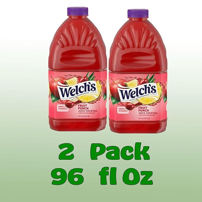Welch's Juice Drink 96 fl oz Plastic Bottle 2 Pack + 15 Sugarcane Disposable Straws by Kool8shop Infinite Deals (2 Pack Fruit Punch)