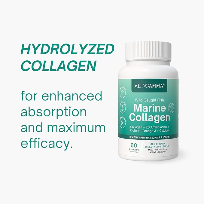 Marine Collagen Peptides - Hair Skin Nails &amp Joint Supplement - Organic Marine Collagen for Women &amp Men Non-GMO Gluten-Free No Fillers 60 Marine Collagen Capsules