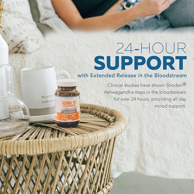 Ashwa-70®: Ashwagandha Extract - 35% Withanolides | Max Strength Highest Withanolide Concentration - Mood &amp Performance - Enhanced Absorption with BioPerine® Black Pepper (60 Capsules)