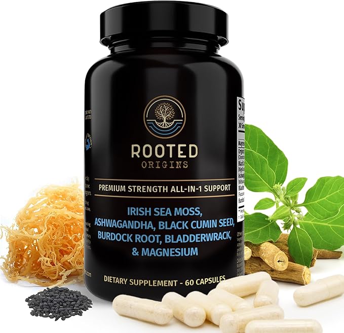 Sea Moss Capsules – Irish Sea Moss Advanced Magnesium Ashwaghanda Black Seed Oil Burdock Root &amp Bladderwrack – Immune Support Gut Health Energy &amp More – 60 Capsules