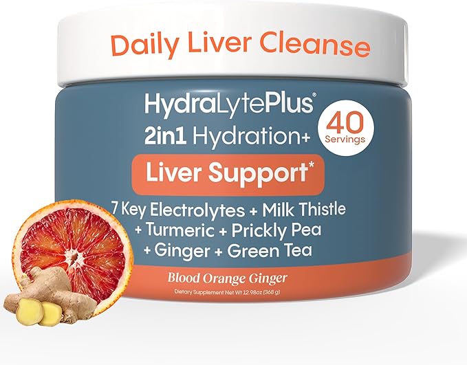 Hydralyte Liver Support + Electrolyte Mix with Milk Thistle Turmeric Ginger Prickly Pear Green Tea Extract Formulated for Rapid Rehydration (Blood Orange Ginger 40 Serve Tub)