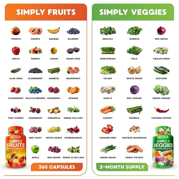 Simply Nature's Pledge -Packed with 42 Different Fruits &amp Vegetables - Made with Whole Food Superfoods - with Aloe Vera – 100% Soy Free -2 Month Supply- 180 Count (Pack of 2)