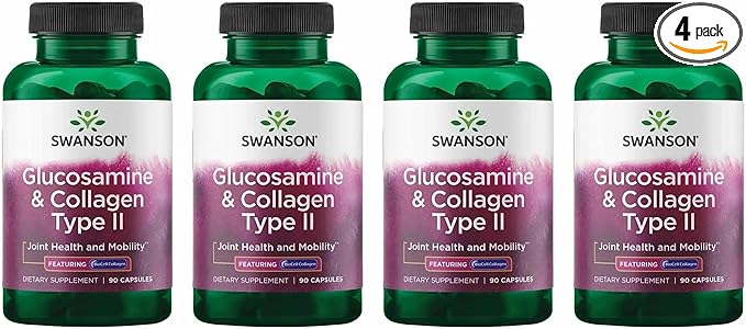 Swanson Glucosamine &amp BioCell Collagen Type II Joint and Skin Health Supplement for Active Adults Seeking Mobility and Skin Elasticity Support (90 Capsules 4 Pack)