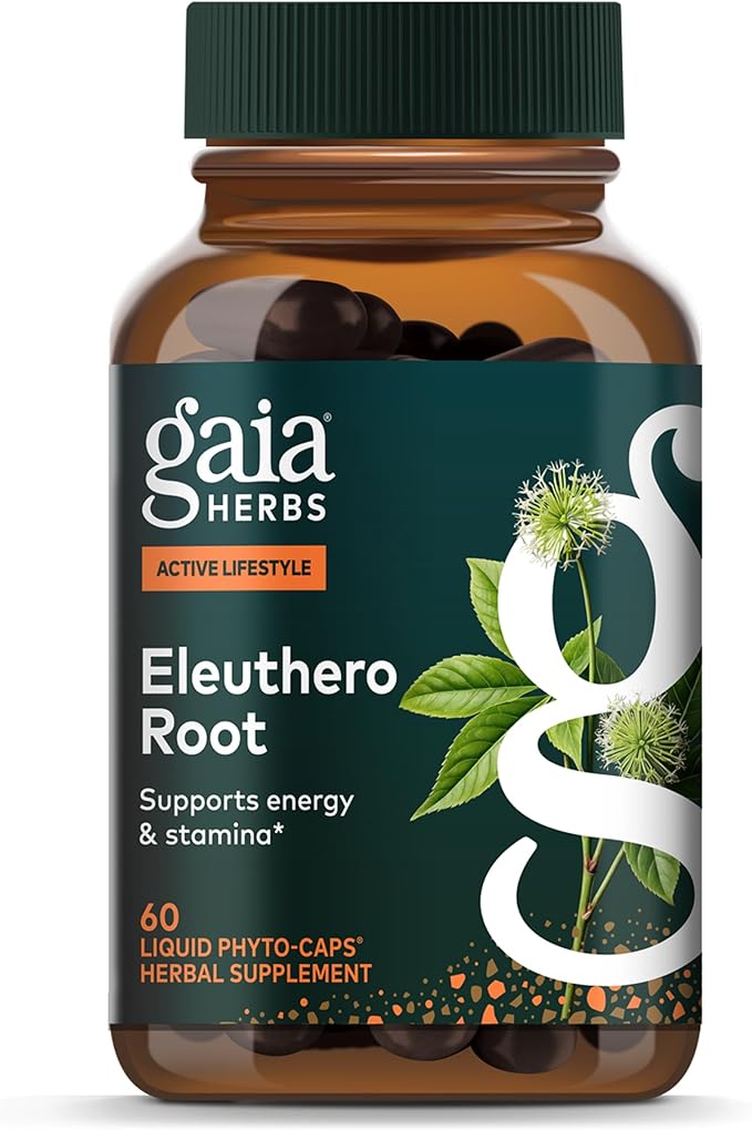 Gaia Herbs Eleuthero Root - Energy Stamina &amp Mental Endurance Support* - Eleuthero Root (Siberian Ginseng) Adaptogen Herbal Supplement - 60 Vegan Liquid Phyto-Capsules (60 Servings)
