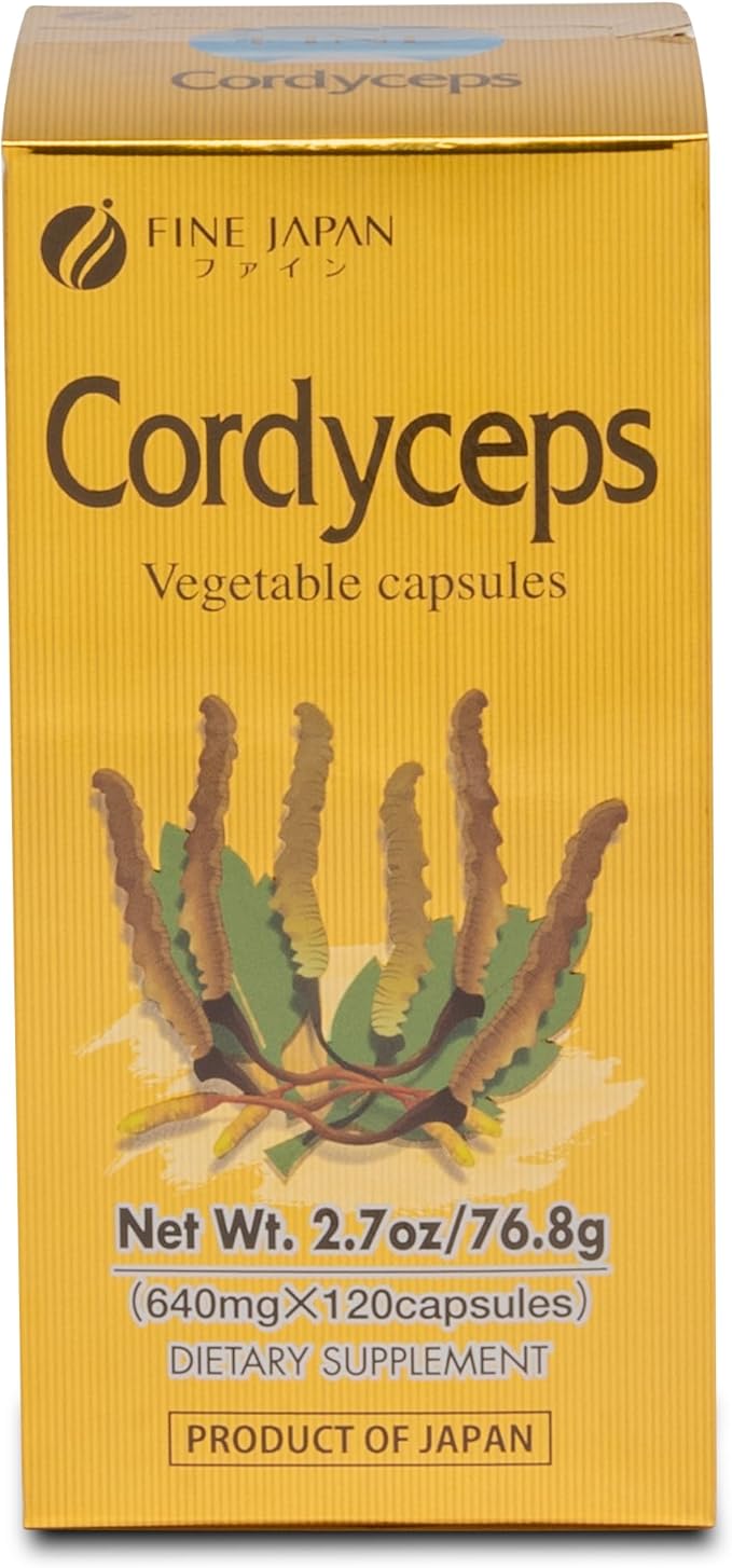 FINE JAPAN Cordyceps Mushroom Capsules - Premium Cordyceps Militaris and Sinensis Extract for Optimal Health Benefits 100% Authentic Cordyceps in Easy-to-Swallow Capsules