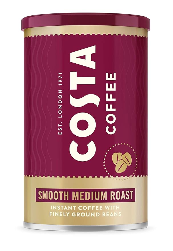 Costa Coffee Smooth Medium Roast Premium Instant Coffee with Finely Ground Beans Microground Coffee 6 x 100g (Pack of 6) Strength Indicator- 3 Rainforest Alliance