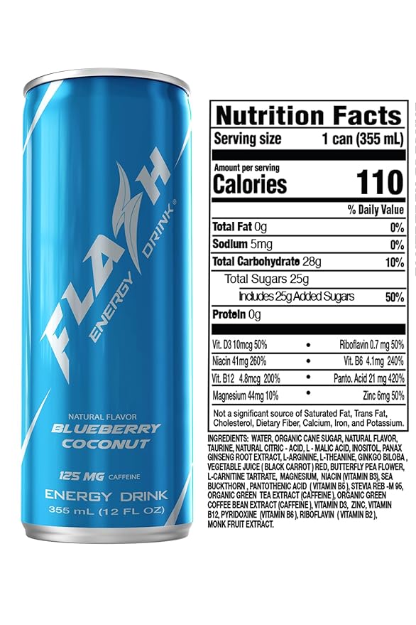 Flash Energy Drink | Elevate your Energy Focus and Performance | Natural | Non-GMO Vegan Gluten-Free Ingredients Organic Green Tea and Green Coffee Bean with 125 mg of Caffeine Enhanced with Es