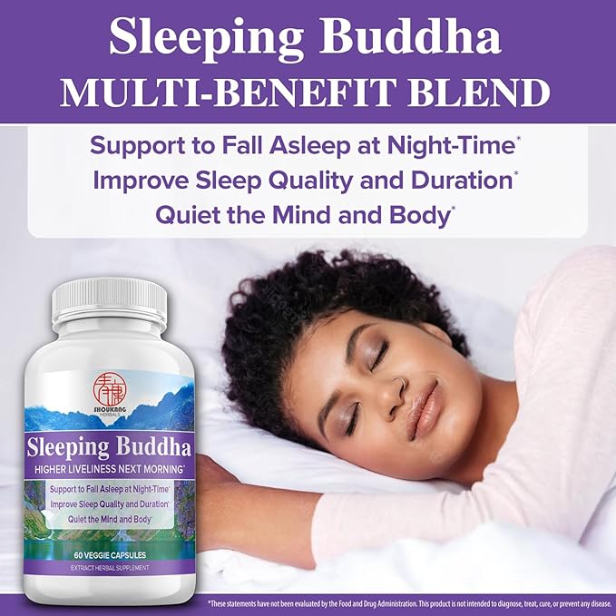 Herbal Chinese Medicine Supplements for Sleep Quality and Duration Sleeping Buddha HERBALS Quiet The Mind and Body 60 Capsules