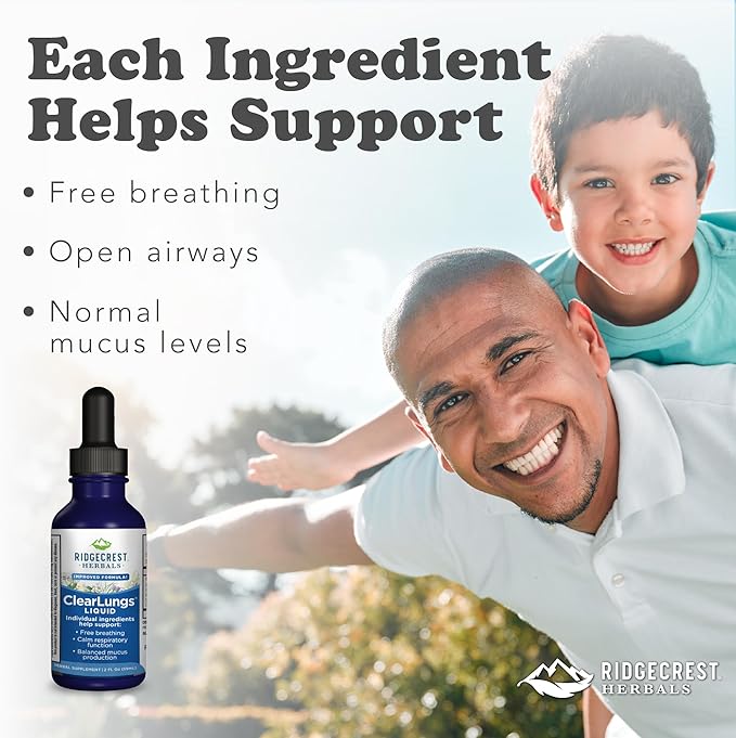 Ridgecrest Herbals ClearLungs Liquid Herbal Supplement Orange Flavor Alcohol Free for Adults and Kids Natural Lung and Nasal Wellness Formula for Bronchial and Mucus Support (2 fl oz 29 Servings)
