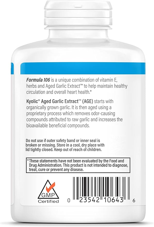 Kyolic Aged Garlic Extract Formula 106 Circulation Health 300 Capsules (Packaging May Vary)