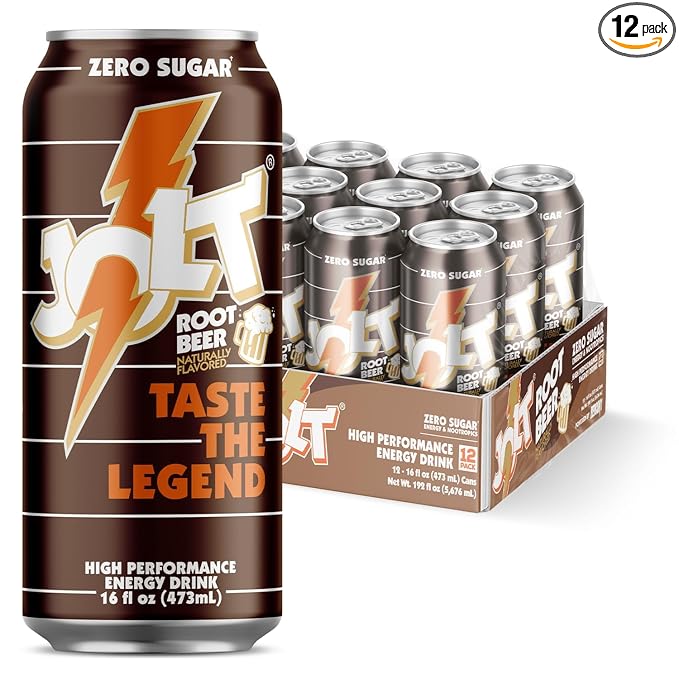 JOLT Root Beer Energy Drink - 200mg Caffeine Drink with L-Carnitine &amp Taurine - High Performance Energy Drinks with Nootropics - Root Beer (12 Count)