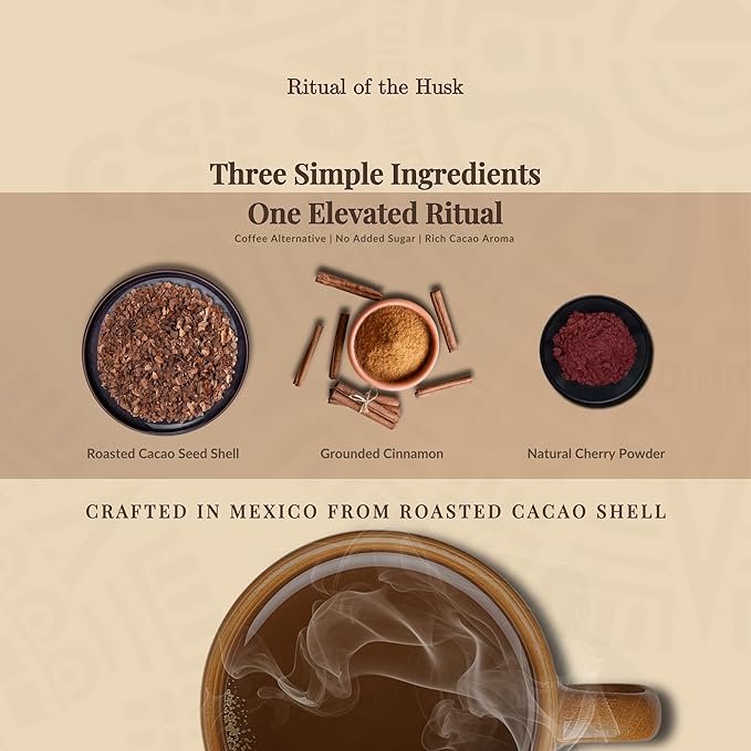 Cacao Husk Tea – Coffee Alternative Chocolate Herbal Tea Roasted Cacao Shell Infusion with Cherry &amp Cinnamon Naturally Caffeine Free 40 Pyramid Tea Bags – Ritual of the Husk