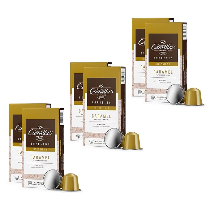 Camilla’s Heritage - Intensity 8 Caramel Flavored Espresso Coffee Gourmet Espresso Cups 60 Coffee Pods
