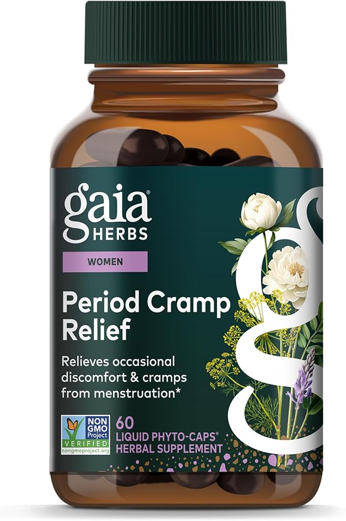 Gaia Herbs Cramp Relief - Herbal Supplement for Period Cramp Relief* - Made with Fennel Seed Licorice Root &amp More - 60 Vegan Liquid Phyto-Caps (60 Servings)