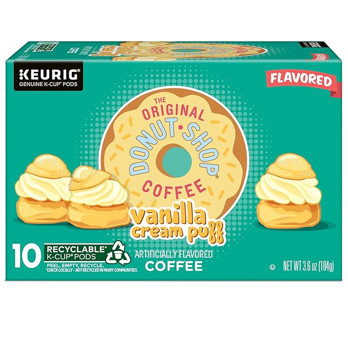 The Original Donut Shop Vanilla Cream Puff Coffee Keurig Single Serve K-Cup Pods Medium Roast Coffee 60 Count (6 Packs of 10)