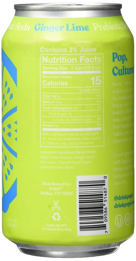 Poppi Ginger Lime Prebiotic Soda 12 Fl Oz (Pack of 12)