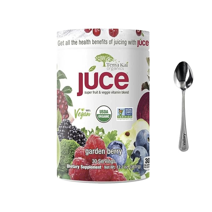 Terra-Kai Organics Juce Super Fruit and Veggie Blend Drink 12.2-Ounce Garden Berry 30 Servings Greens Powder Juce Green Juice Powder Super Food Greens Drink Juce Terra Kai (Pack 1) bundle with