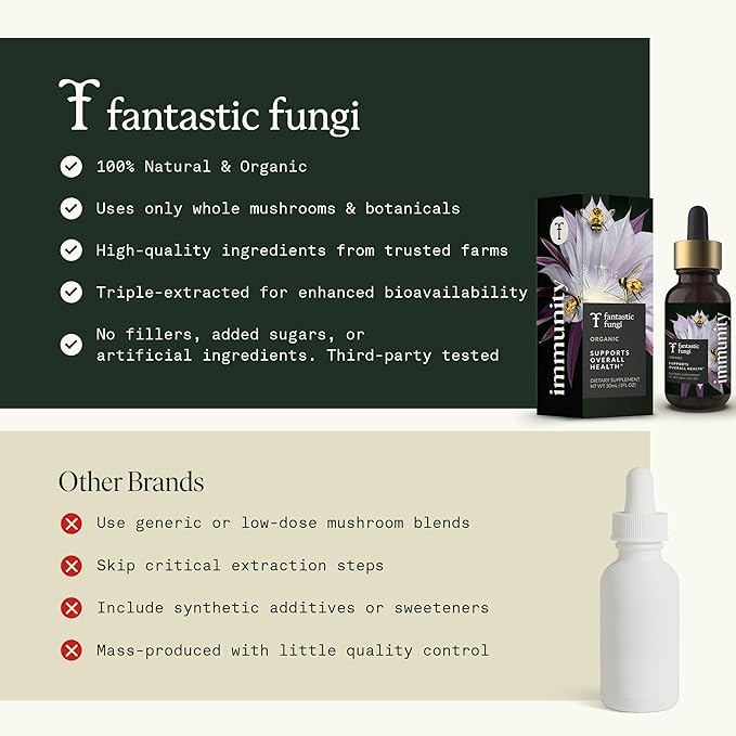 Fantastic Fungi Mushroom Extract Drops - Immunity Elixir with Turkey Tail Mushroom Extract Maitake Elderberries Chaga &amp Astragalus - 5-in-1 Organic Immune Support Supplement 30 Servings 1 fl