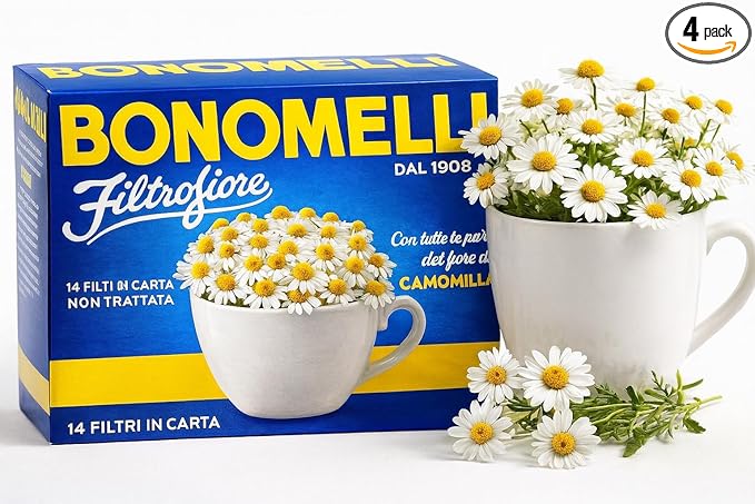 Chamomile Herbal Tea 4 Boxes 14 bags per Box Total 56 Tea Bags - Italian Import All Natural