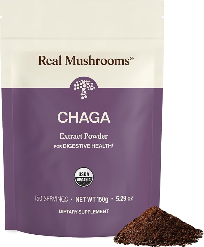Real Mushrooms Chaga Mushroom Powder – Organic Chaga Extract from Fruiting Body – for Wellness &amp Energy Support – Vegan Non-GMO 150 Servings – Mushroom Supplement for Daily Use