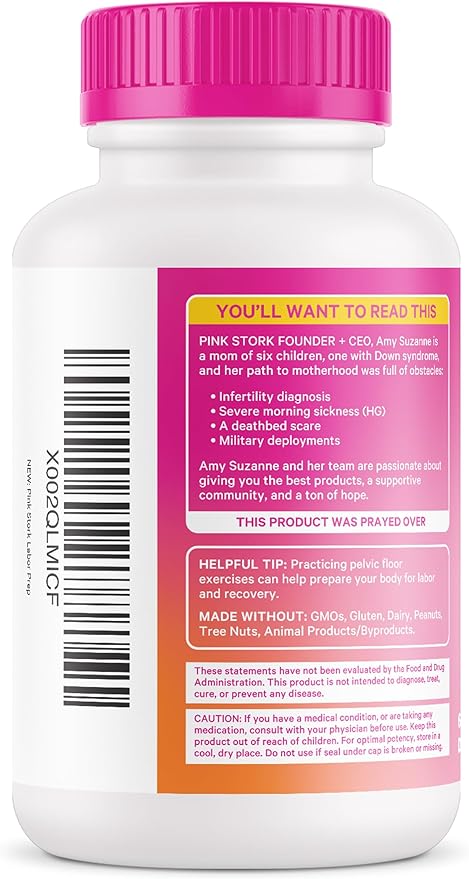 Pink Stork Labor Prep Supplement – Evening Primrose Oil &amp Red Raspberry Leaf for Third Trimester Gentle Labor &amp Postpartum Support Pregnancy &amp Breastfeeding Safe 60 Vegan Capsules