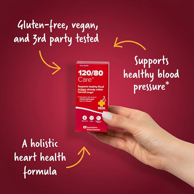 Redd Remedies 120/80 Care Heart Health and Natural Blood Pressure Support 60 Vegan Capsules