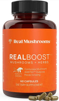 Real Mushrooms RealBoost Capsules – Cordyceps Mushroom Panax Ginseng &amp Guayusa Extract – for Overall Wellness &amp Energy Support – Vegan Non-GMO No Fillers – 60 Count Mushroom Supplement Blen