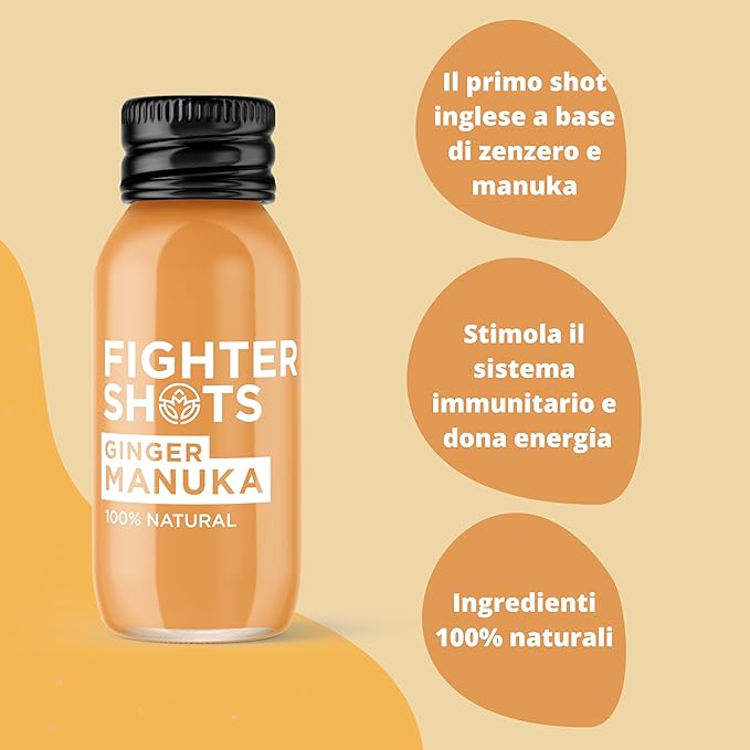 Ginger Manuka Honey (12x60ml) | Award Winning Fresh &amp Fiery Ginger Shots | Cold Pressed Ginger Root for Immune Support | Boosts Energy | 100% Natural | No Nasties | A Perfect Pick Me Up