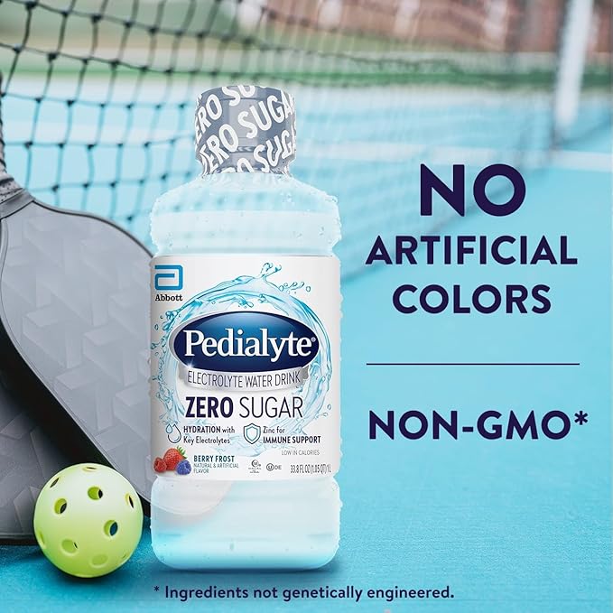 Pedialyte Electrolyte Water with Zero Sugar | Hydration with Key Electrolytes | Great Hydration Low in Calories-| Berry Frost1 Liter(Pack of 8)
