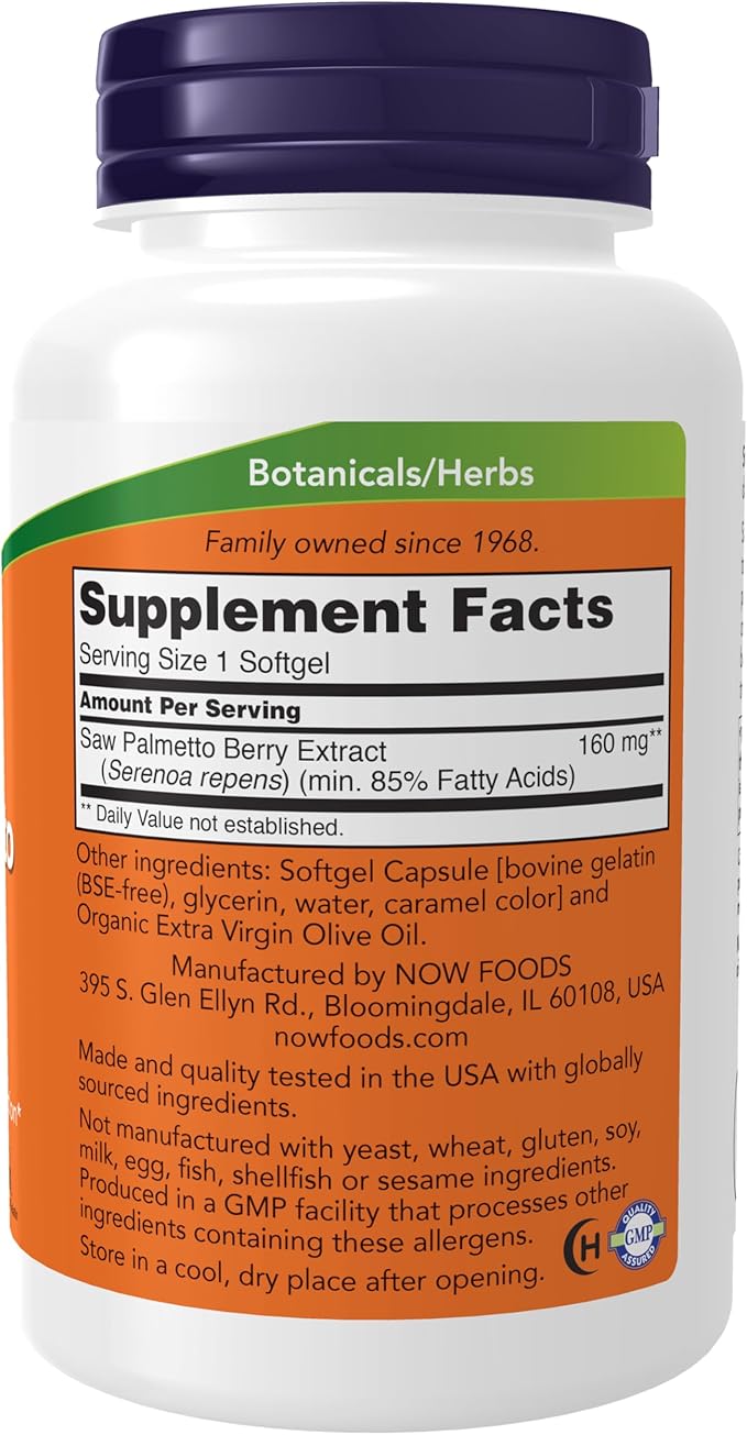 NOW Foods Supplements Saw Palmetto Extract (Serenoa repens) 160 mg Men's Health* 240 Softgels