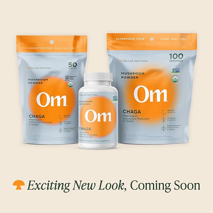 OM MUSHROOM SUPERFOOD Chaga Organic Mushroom Powder 7.05 Ounce Pouch 100 Servings US Grown Sacred Antioxidants &amp Immune Support Superfood Mushroom Supplement