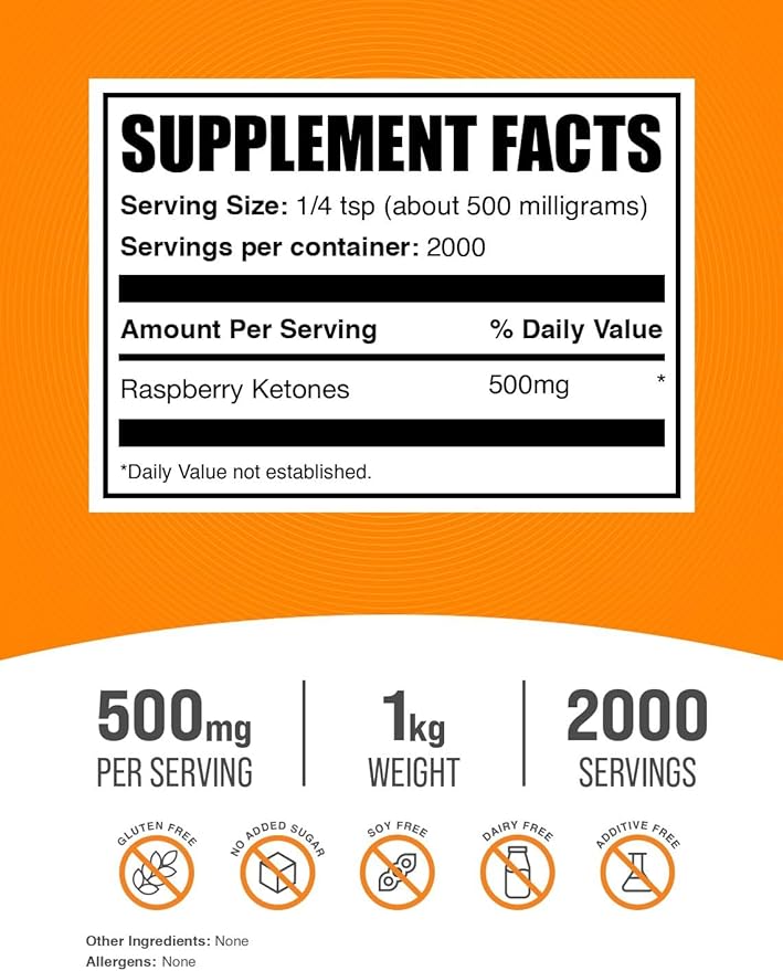 BulkSupplements.com Raspberry Ketones Powder - Raspberry Ketones Supplement Antioxidant Source - for Energy Support Gluten Free 500mg per Serving 1kg (2.2 lbs) (Pack of 1)