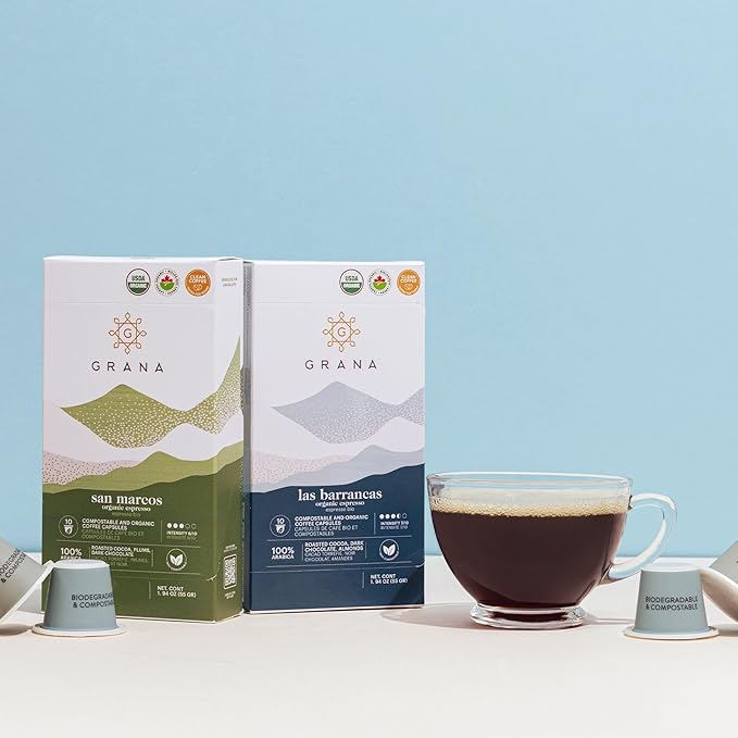 G GRANA Coffee Pods Compatible with Nespresso OriginalLine 40 Count Medium and Dark Roast USDA Organic 100% Arabica Single Source Specialty Coffee Compostable Single Serve Capsules