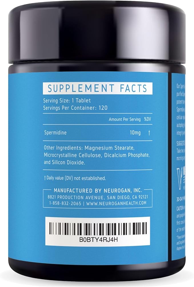 Neurogan Spermidine Supplement - 1200mg - 99% Pure 100x More Potent Than Rice &amp Wheat Germ Extract - for Cellular Health Anti-Aging &amp Energy* - Made in USA - 10MG Per Serving - 120 Servings