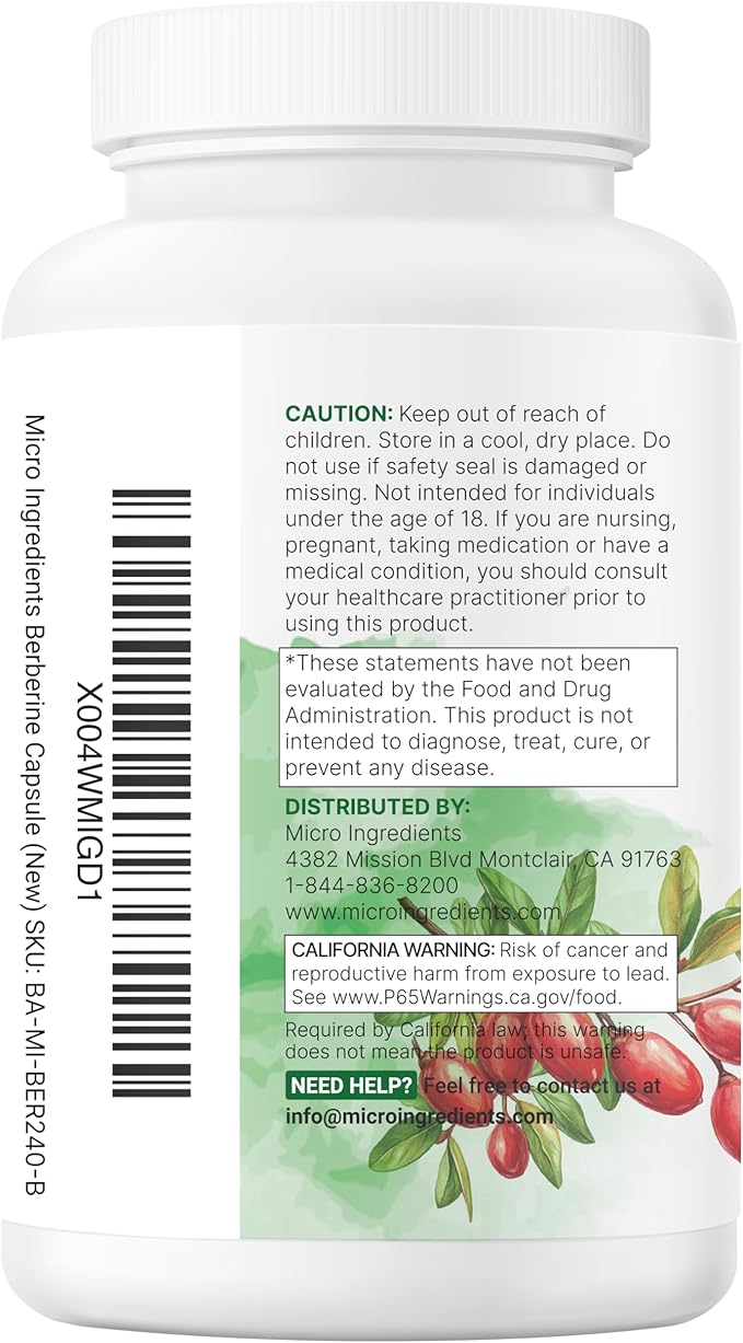 Micro Ingredients Berberine 500mg with Ceylon Cinnamon 240 Veggie Capsules | High Absorption Berberine HCI Supplement + Turmeric Root &amp Cinnamon Bark Extract | Non-GMO Gluten Free