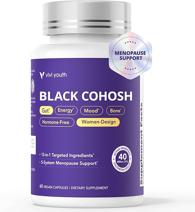 Menopause Supplements for Women with Black Cohosh 5:1 Extract - Hormone Harmony for Hot Flashes Night Sweats Mood Swings &amp Bloating - 30 Servings